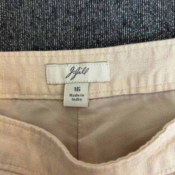 J. Jill Linen Embroidered Beige Skirt Colorblock Pockets Lined Preppy Plus 16 - Picture 8 of 10